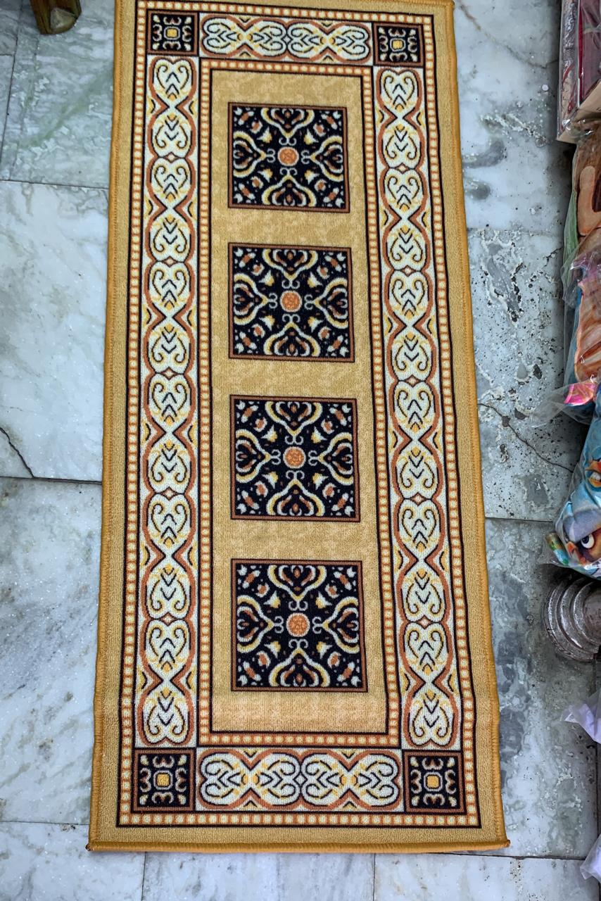Patterned runner rug photographed at Bhawna Handloom